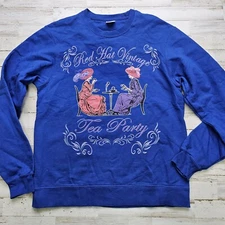 Women's Red Hat Vintage Lady Society Tea Party Graphic Sweatshirt Size Medium