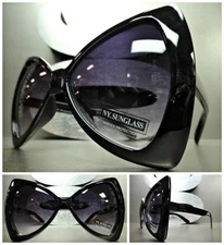 OVERSIZE EXAGGERATED HUGE VINTAGE Style SUN GLASSES Large Black Bow Shape Frame
