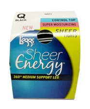 L'eggs Sheer Energy Control Top Pantyhose Tights, Moisturizing, Size Q, BLACK