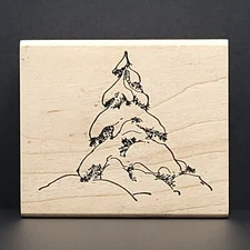 Art Impressions Snow Covered Pine Tree Wood Mounted Rubber Stamp G-1335