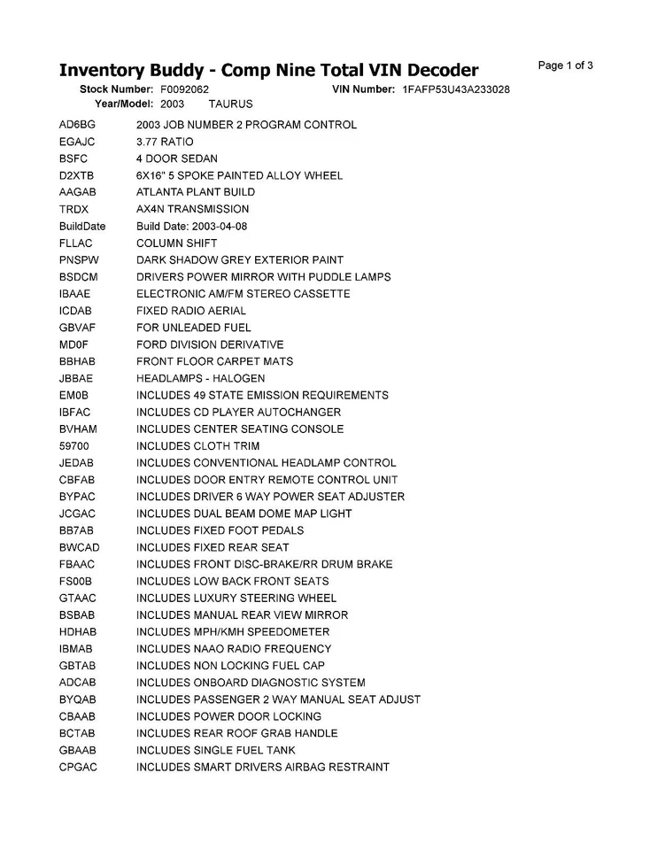 Used Engine Complete Assembly fits: 2003 Ford Taurus 3.0L VIN U 8th digit OHV Vu - Image 3 of 4