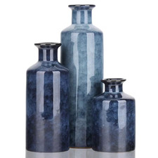 Ceramic Vases Set of 3 Blue Small Vase, Farmhouse Country Blue Vases Home Decor 