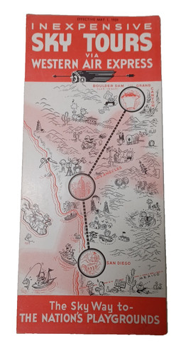 May, 1 1939, Western Air Express Mainliners W.A.E. Timetable Brochure JRR10