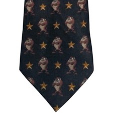 Vintage Looney Tunes Tie Men's 100 Silk Black Tasmanian Devil Necktie EUC