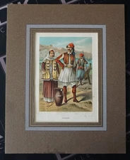 GREECE - 19th C. Chromolithograph “Griechen” Greek Costumes – Hartleben Print