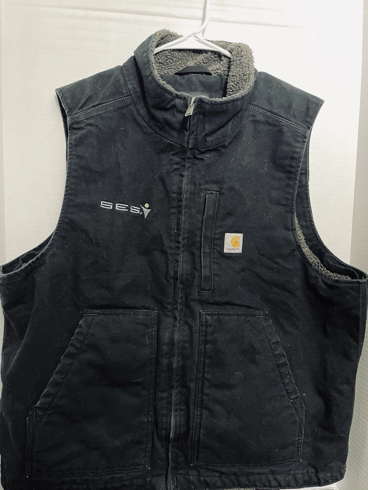 Carhartt Jacket Vest Mens Large Loose Fit Sherpa Lined Canvas Workwear DV4277-M