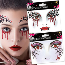 Halloween Face Tattoos Stickers Glitter Spider Vampire Temporary Tattoo Eyes Fac