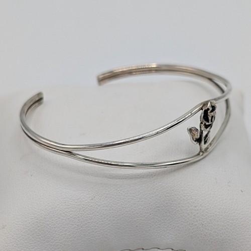 Sterling Silver Rose Flower Cuff Bracelet Vintage 925 7.6 Grams - Picture 4 of 13