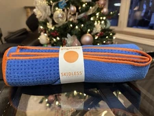 New Yogitoes Manduka Hot Yoga Mat Towel Skidless Premium Blue/Orange 24” x 68”