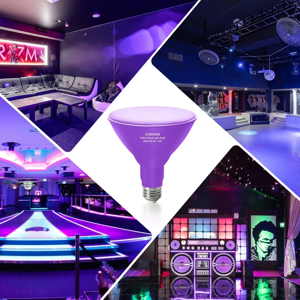 2 Pack Par38 Black Light Bulbs Outdoor,20W Black Flood Light Replace to 200W,... - Image 4 of 4