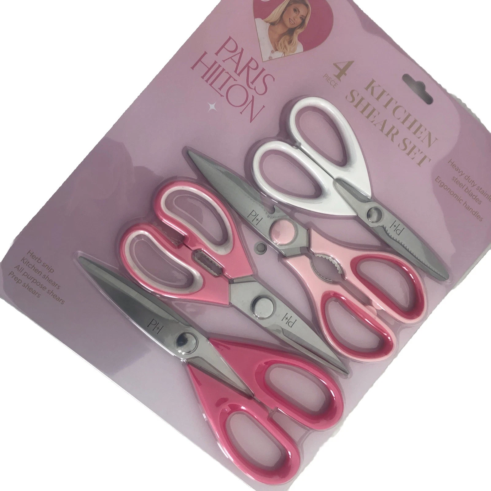 New Paris Hilton 4 Pc Pink Kitchen Shears Scissors Cute Pink Kitchen