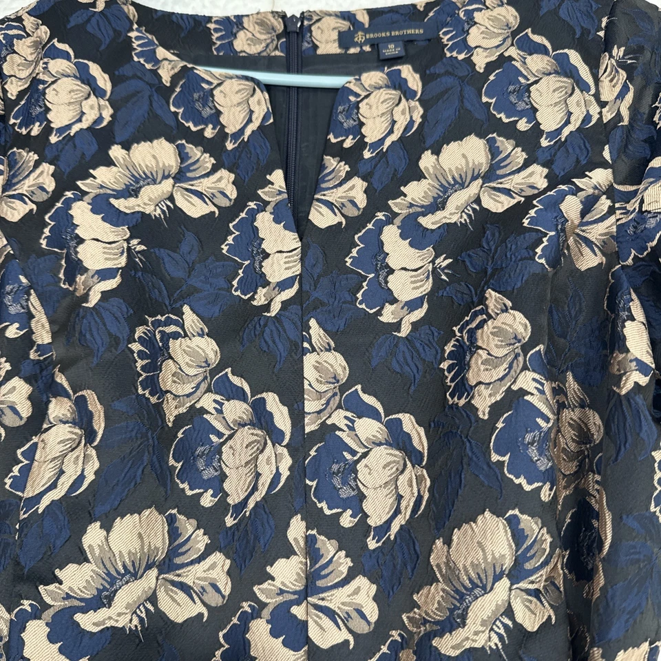 Женское официальное коктейльное миди-платье Brooks Brothers темно-синее с цветочным жаккардовым принтом 10 - Изображение 2 из 4