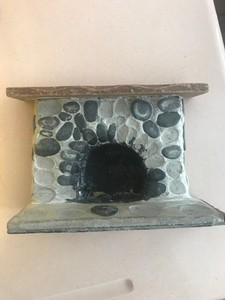 Vintage Dollhouse Miniature Rustic Stone Fireplace With Wood