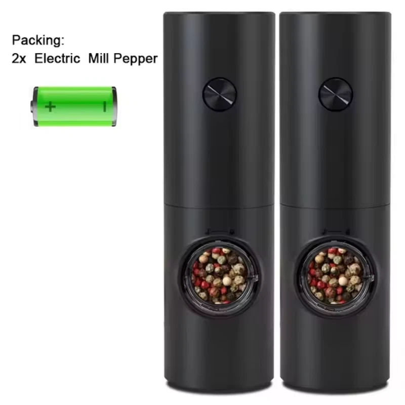 Electric Salt & Pepper Grinder Set 2pc - Automatic Mills with Adjustable Coarse