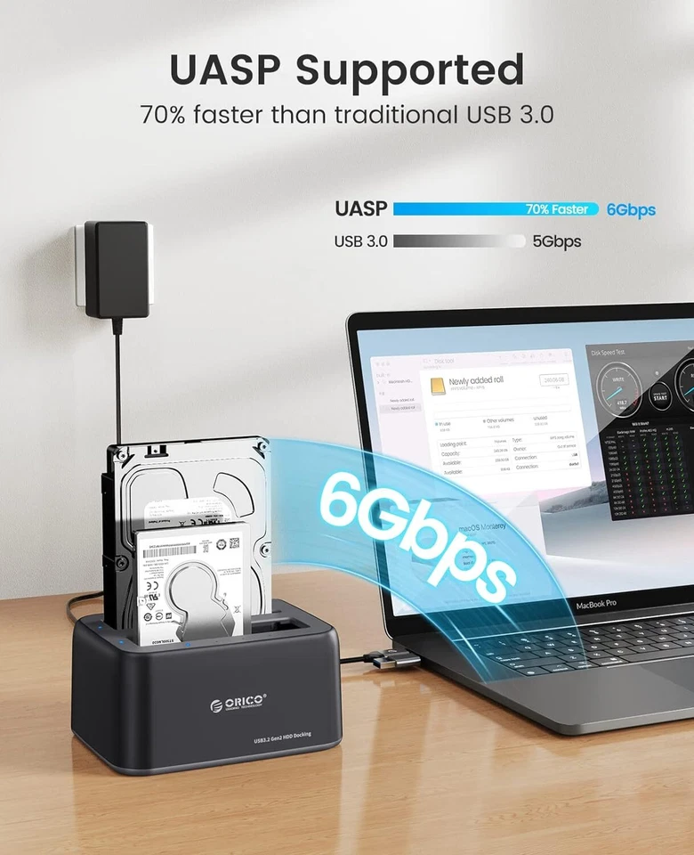 ORICO Docking Station 2 Bay Hard Drive Dock Enclosure for 2.5" 3.5" SATA HDD SSD - Image 4 of 4