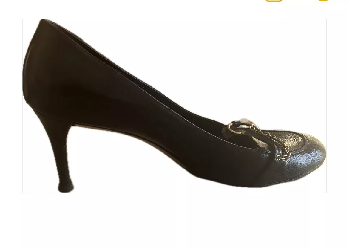 RARE !!! TALONS VINTAGE CREATEUR GUCCI CUIR NOIR TAILLE US 9,5   IMMACULÉ !!!!