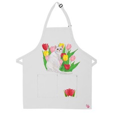 Cat White Cat Floral Two Pocket Bib Apron with Adj Neck