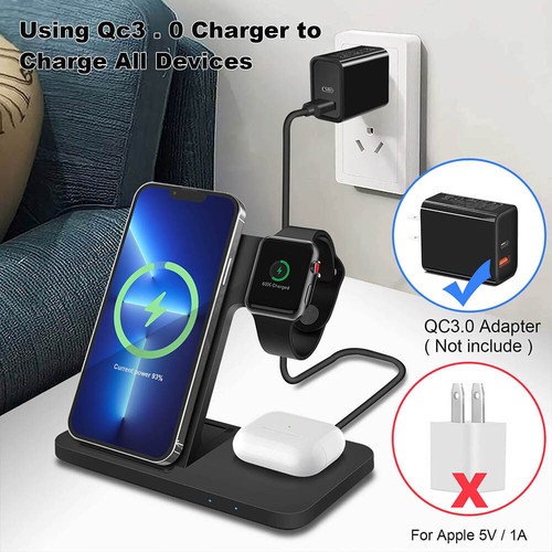 15W 3in1 Wireless Charging Station Dock For Apple Watch Air Pods iPhone 13 12 - Picture 6 of 19