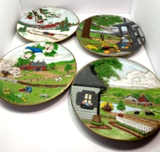 Hand Painted Byron Molds 10" plates Four Seasons Signed by PLH Dated 1980 VTG