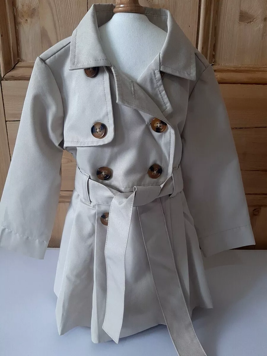 TAHARI Baby Girl Trench Coat Mac Jacket Toddler Beige Belt Lapel 9