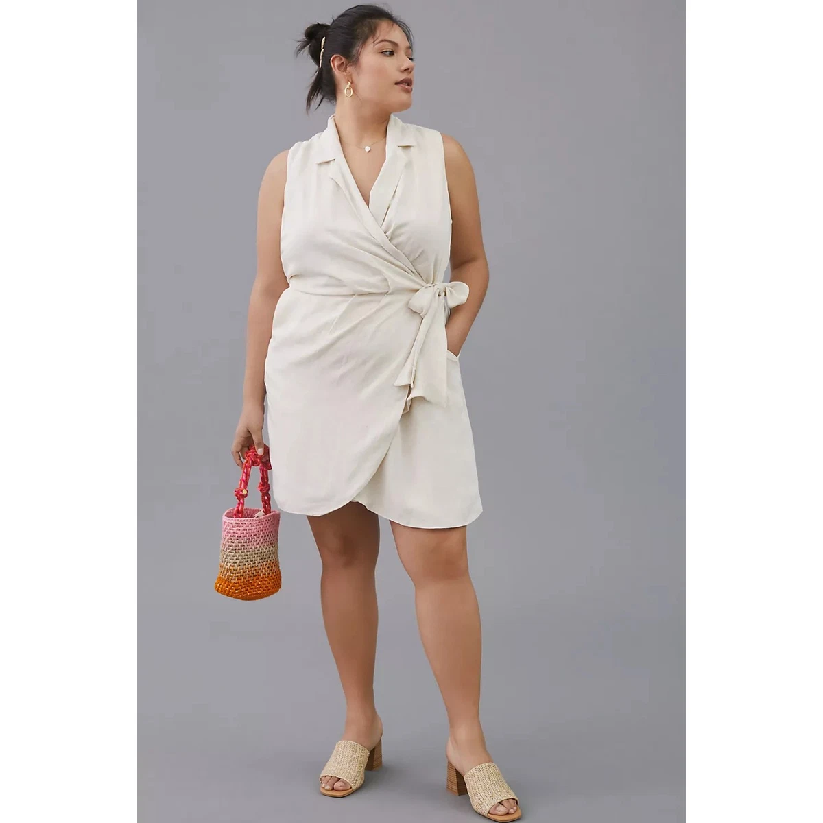 Linen wrap top mini dress