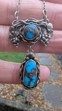 Antique Arts And Crafts Silver Turquoise Matrix Necklace