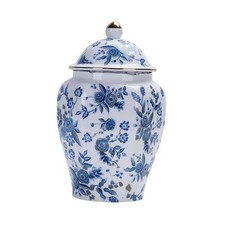 Ceramic Tea Jar Blue White Porcelain with Lid for Dining Room Office