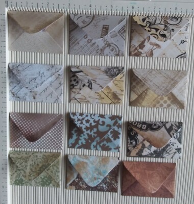 12 handgefertigte MINI UMSCHLÄGE 7cm x 5cm / Vintage Style Papiere's