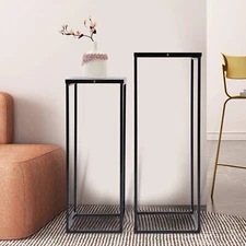 Set of 2 Metal Pedestal Plant Stand, Nesting Display End Table, High Pot