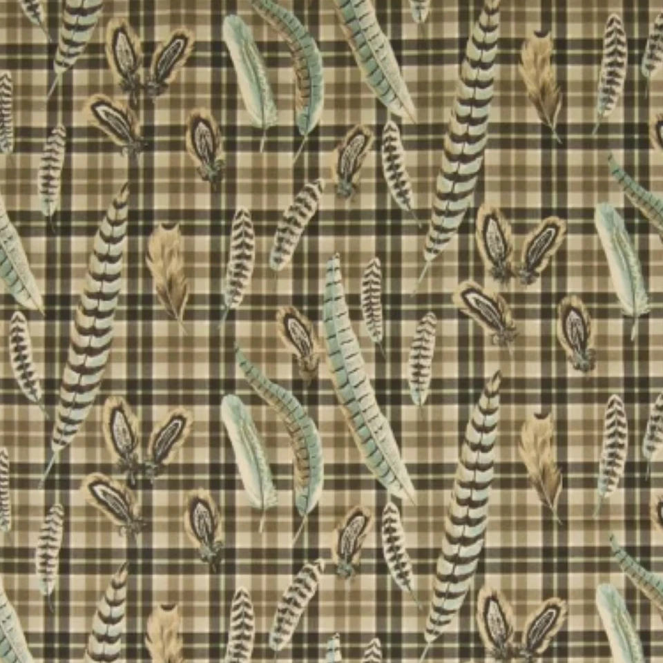 Braemore MCDOUGAL Pheasant Feather Plaid BIRCH Drapery Pillow Sewing Fabric BTY  - Image 2 of 4