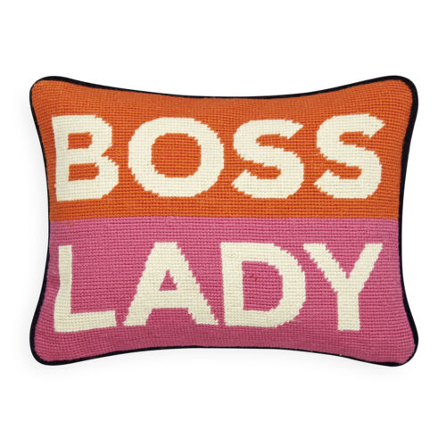 Jonathan Adler Boss Lady Needpoint Velvet Back Cover Pillow - ( 12"W x 9"H ) - Imagen 1 de 1