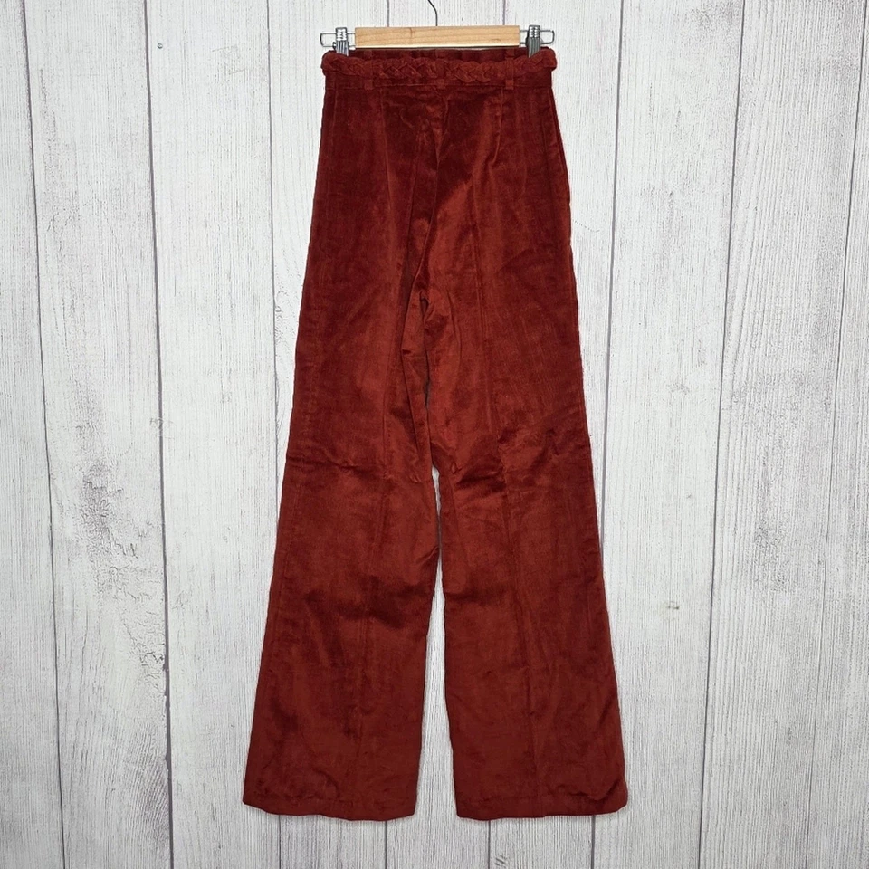 Calça de cintura alta vintage anos 70 h.i.s for Her laranja queimado veludo, tamanho 25x32 - Imagem 3 de 4