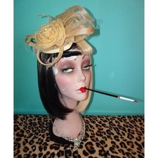 Vintage Ivory Fascinator Flower  Feathers pinup retro flapper derby rockabilly