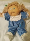 1985 Cabbage Patch Kids Twin Girl Green Eyes + Blue Outfit Shoes Socks NICE