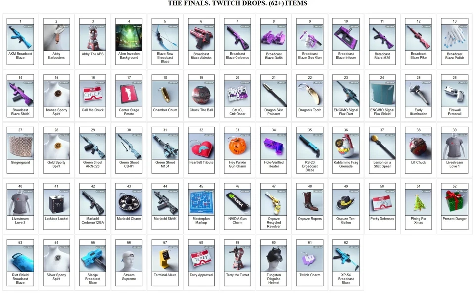 The Finals Twitch Drops ALL 68/68 Items - Weapons + Gadgets + Charms + More - Image 2 of 2