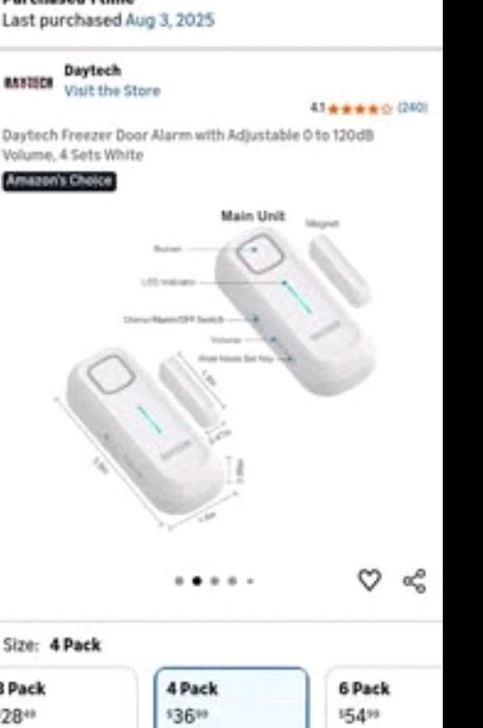 4 pack DAYTECH Freezer Door Alarm Delay 1/2/3/4 mins When Left Open Window Chime