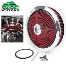 Chrome Air Cleaner with Washable Filter, 14 x 3 Inch, Round Shape, Universal Kit