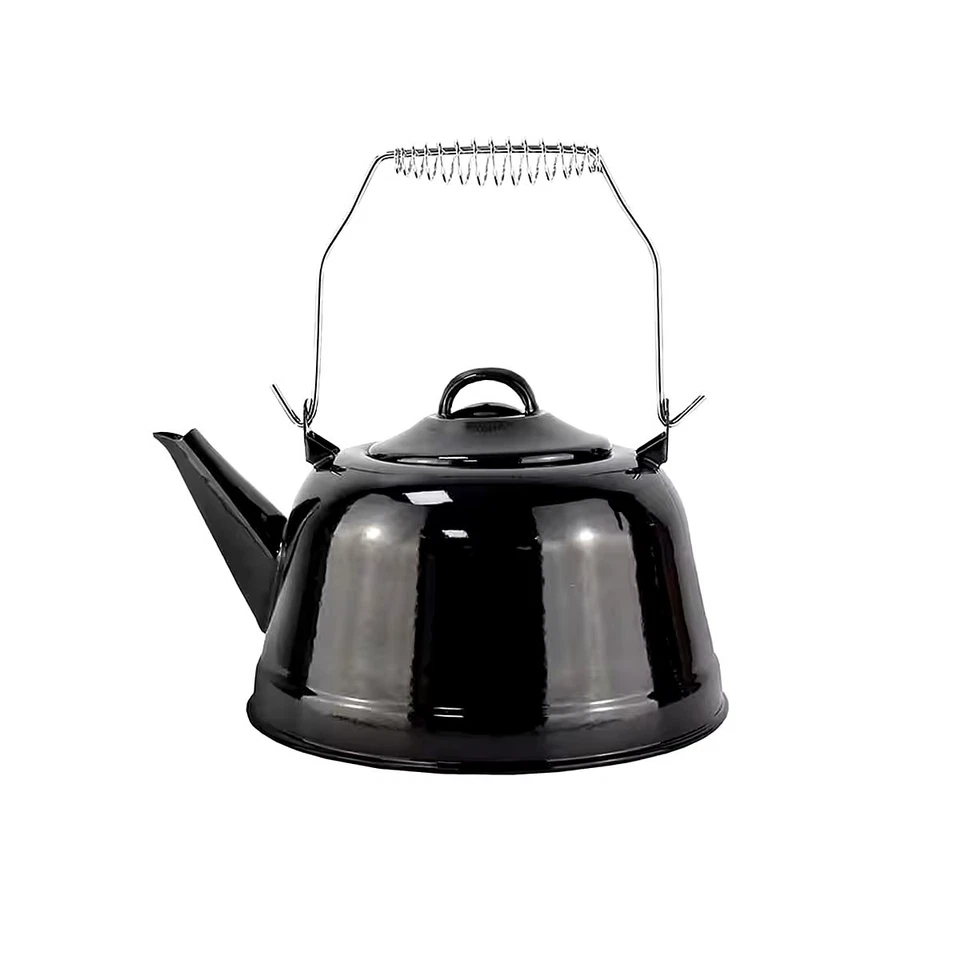 Michelino 2,4L Teekessel Camping Outdoor Stahl Emaillebeschichtung Schwarz