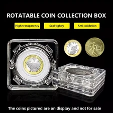 360° Rotating Coin Display Box with Base - Protective Collecting Case for Coins