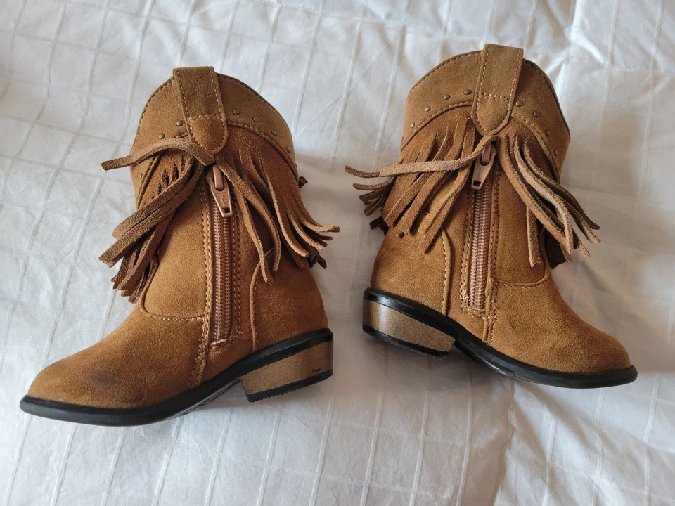 Oshkosh Niños Nuevas Niñas Imitación Gamuza Flecos Botas de Vaquero Talla 5 Niño Pequeño Marrón Foto 3 de 4