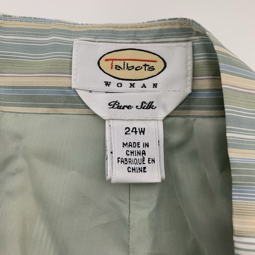 NWT Talbots Pure Silk Pants Plus Size 24W Lined Striped Blue Green Coastal Chic - Picture 9 of 15