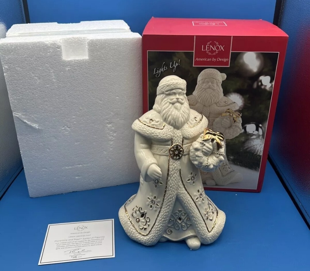BRAND NEW! Lenox Florentine and Pearl Santa Lit Figurine 10.5