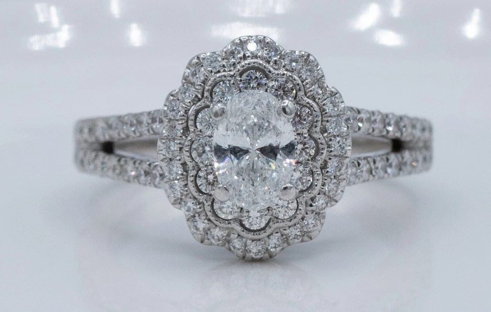 14KT White Gold Oval Natural Diamond Center Halo Engagement Ring .79CTTW GIA - Image 2 of 4