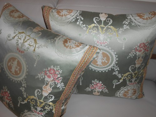 Designer Pillows lampas fabrics Neoclassical medallions vases custom new PAIR