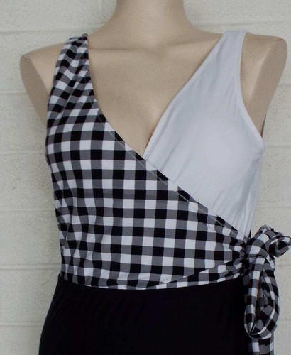 New Cupshe Large black white gingham check crossover top 1 piece Swimsuit Cruise - Picture 4 of 8