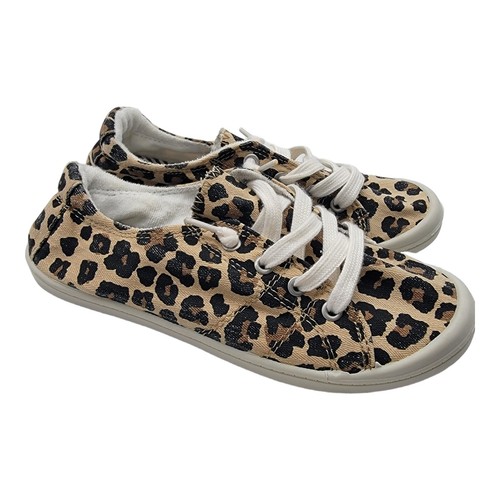 Soda Shoes Womens 5.5 Zig-s Multicolor Linen Vacation Sneakers Cheetah Leopard