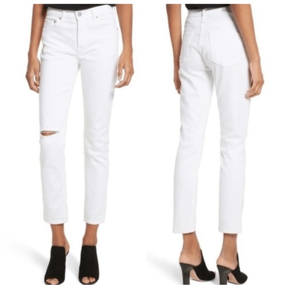 GRLFRND Naomi Florence High Rise White Distressed Jeans- Size 25