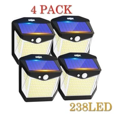 4x Solar Power 238 LED PIR Motion Sensor Outdoor Security Garden Wall Lamp Light