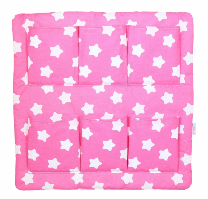BABYMAM ORGANIZADOR DE ALMACENAMIENTO COLGANTE CUNA ORDENADO 6 BOLSILLOS Grandes Estrellas Blancas Sobre Rosa