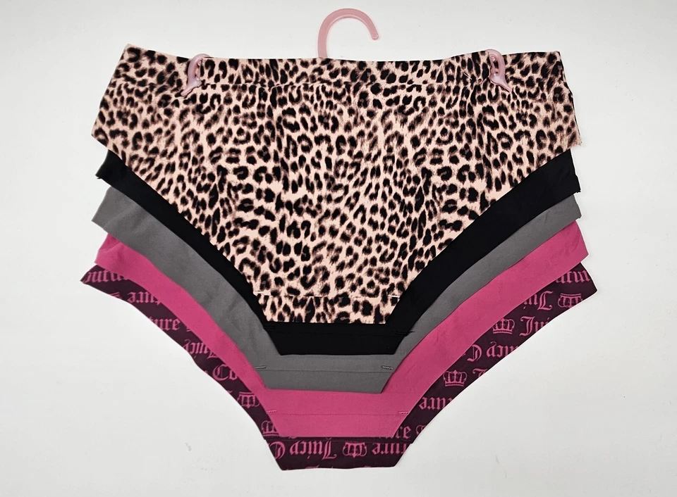 Paquete de 5 bragas para mujer JUICY COUTURE L XL logotipo sin líneas negro rosa gris beige Foto 3 de 4
